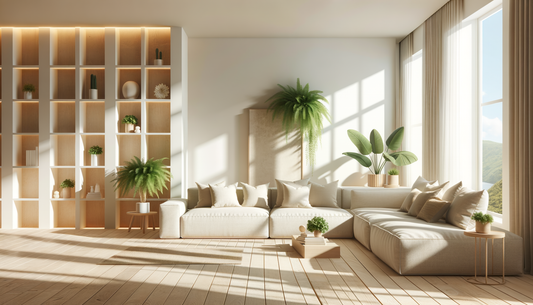 sunny modern living room with modular sofa, wood accents, and inviting minimalist decor