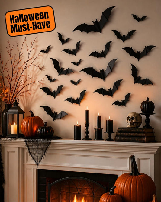 100pcs Halloween 3D bat wall decals - Halloween Must-Have badge