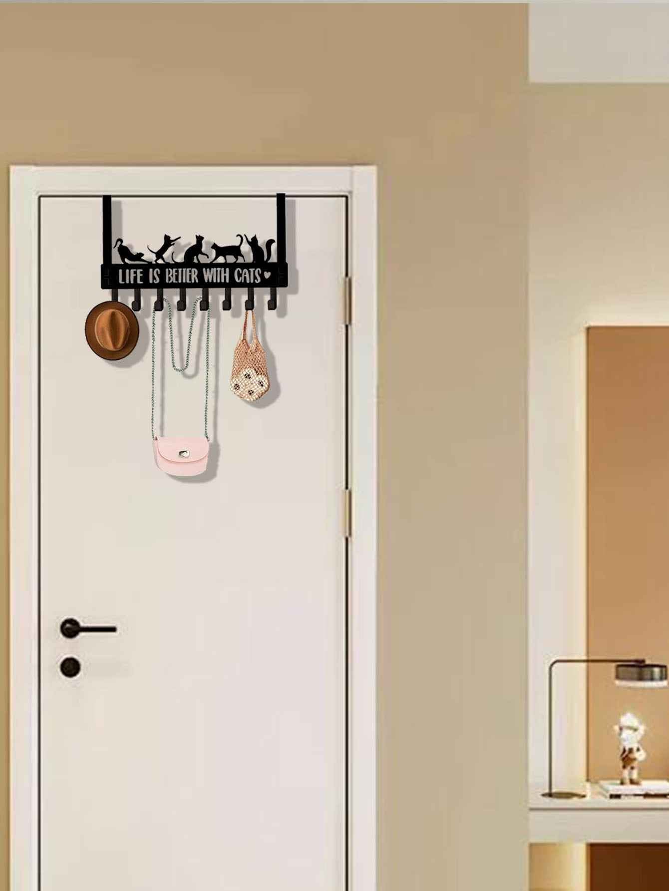 Over-The-Door Cat Organizer – 8 Multi-Purpose Hooks for Coats, Bags & Towels – Space-Saving Wall & Door Mount Storage