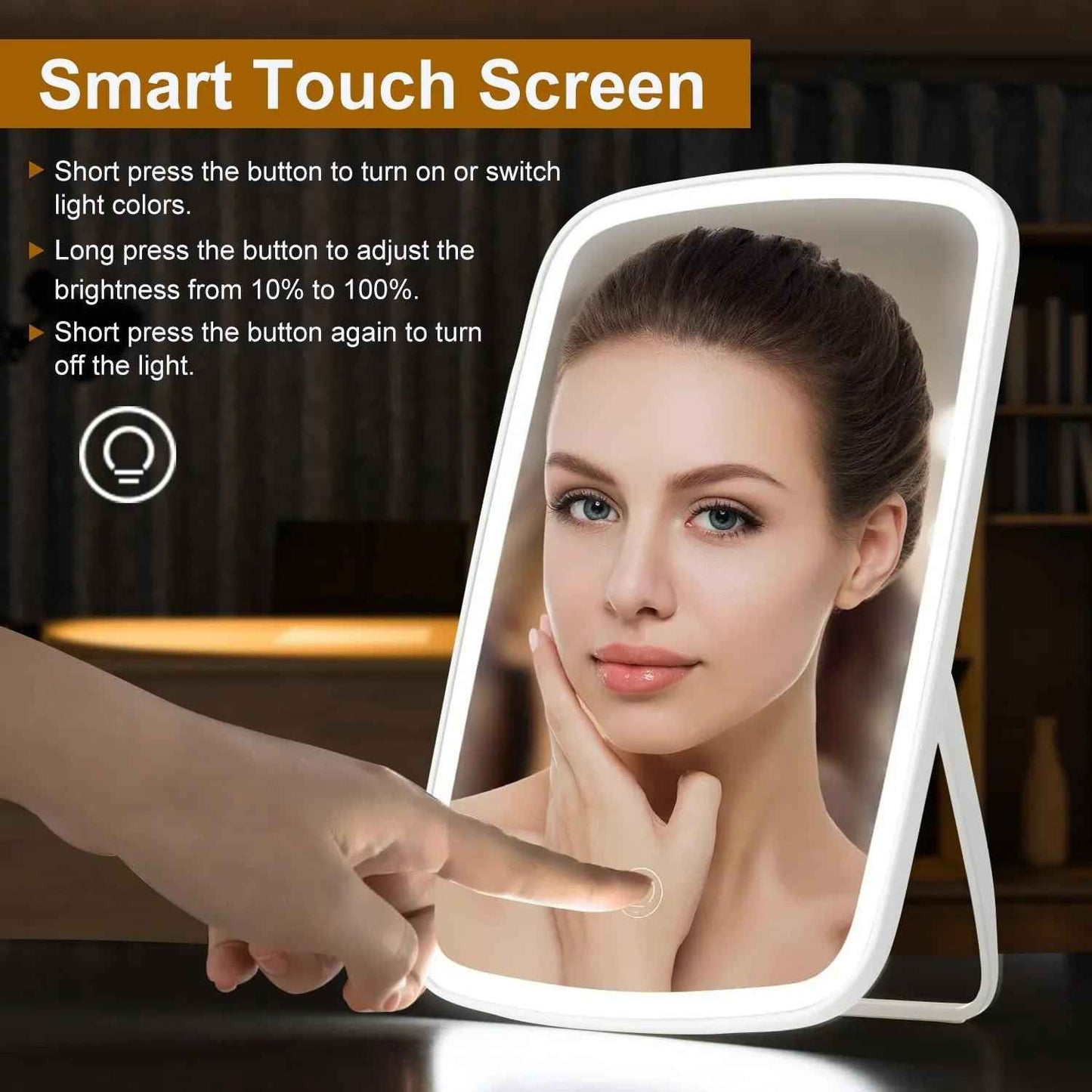 Vanity Mirror with 40 LED Lights – 3 Modes, Rechargeable, Foldable Desk Mirror