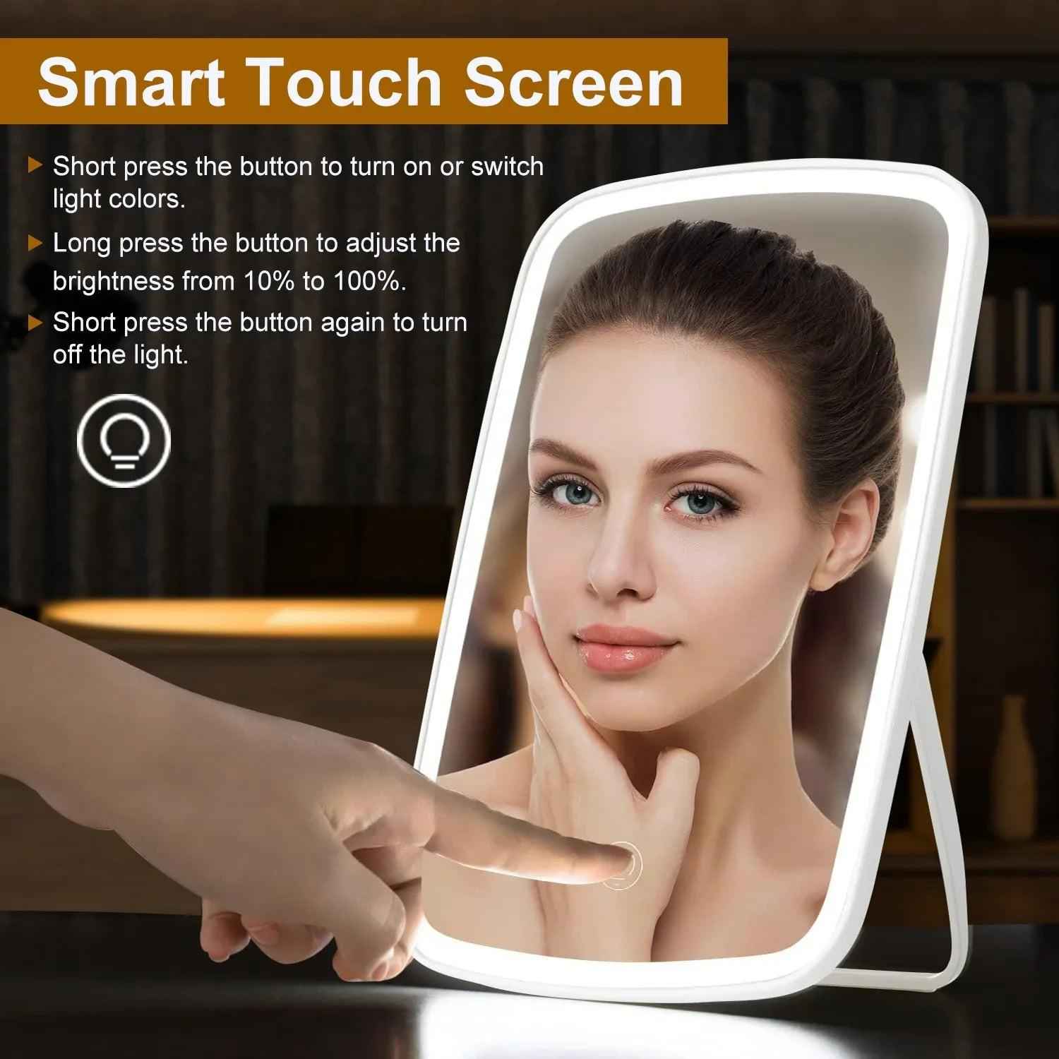Vanity Mirror with 40 LED Lights – 3 Modes, Rechargeable, Foldable Desk Mirror