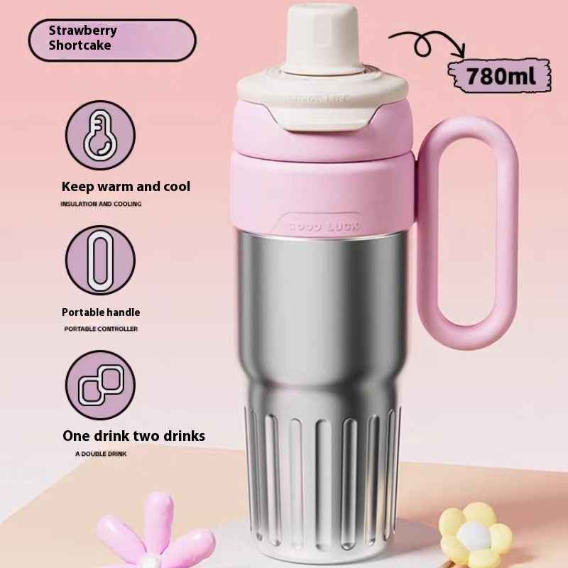 780ml Gradient Stainless Steel Thermal Cup - Dual-Drink Insulated Tumbler with Straw & Lid
