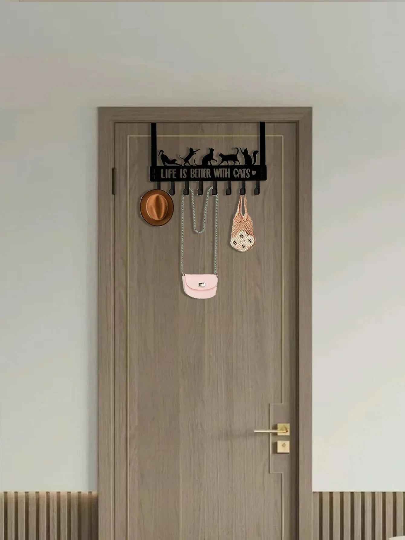 Over-The-Door Cat Organizer – 8 Multi-Purpose Hooks for Coats, Bags & Towels – Space-Saving Wall & Door Mount Storage