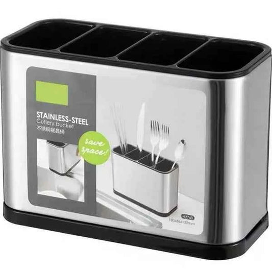 Stainless Steel Cutlery Holder | 4-Compartment Kitchen Utensil Organizer | Easy to Clean