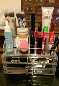 Clear Acrylic Dustproof Makeup Storage Organizer Drawers Large Skin Care Cosmetic Display Cases For Bathroom Stackable Storage Box With 4 Drawers For Vanity