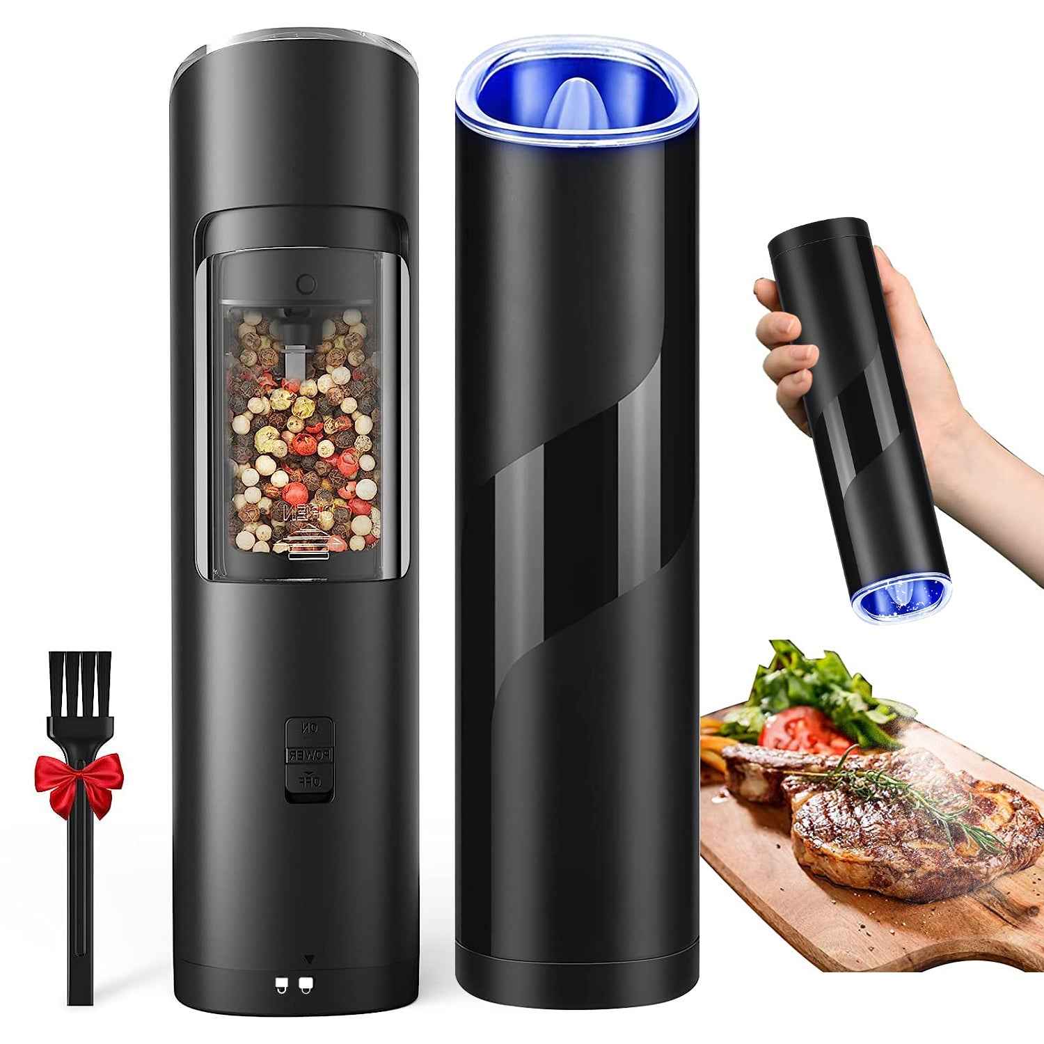 Electric Salt and Pepper Grinder Set – Gravity Sensor & LED Light