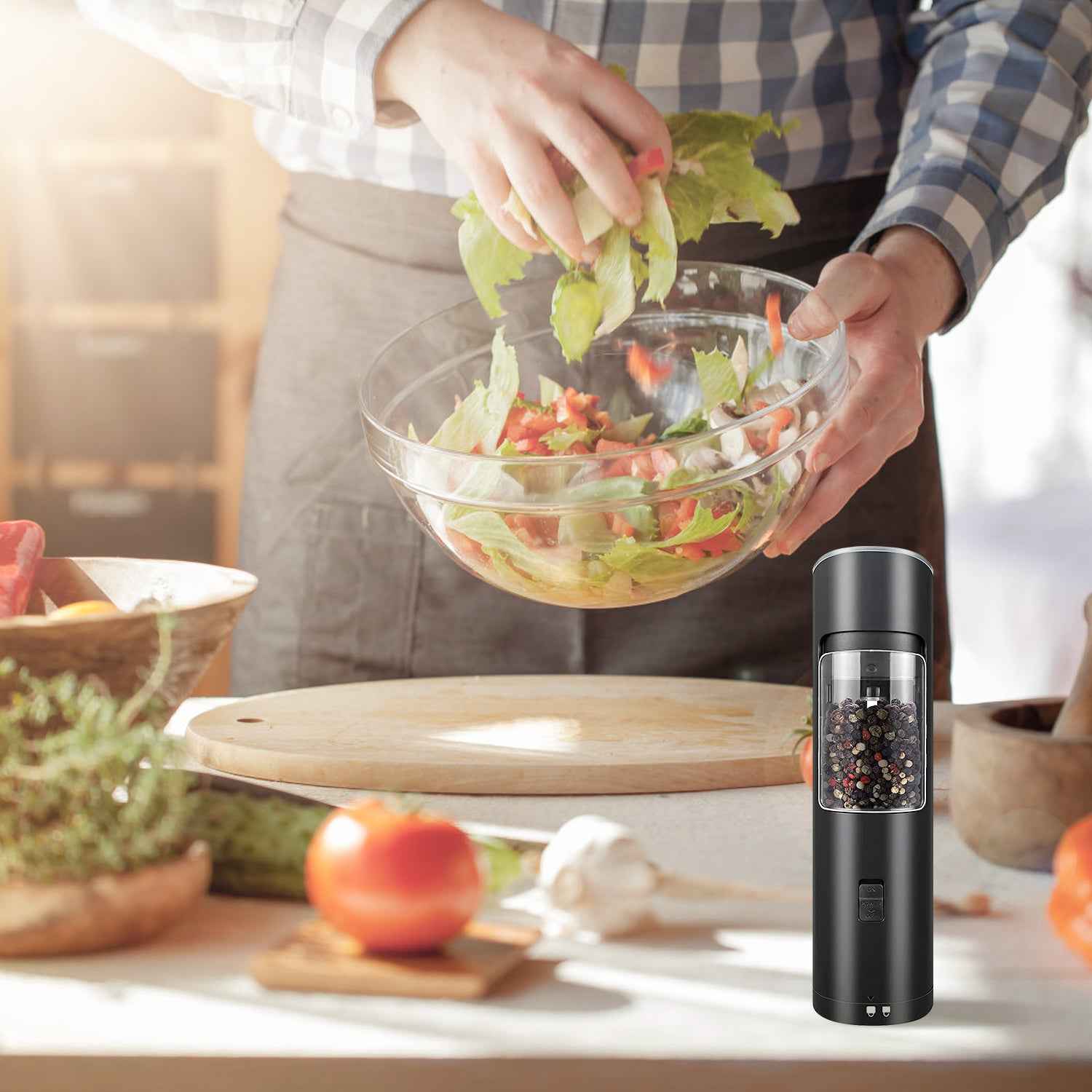 Electric Salt and Pepper Grinder Set – Gravity Sensor & LED Light