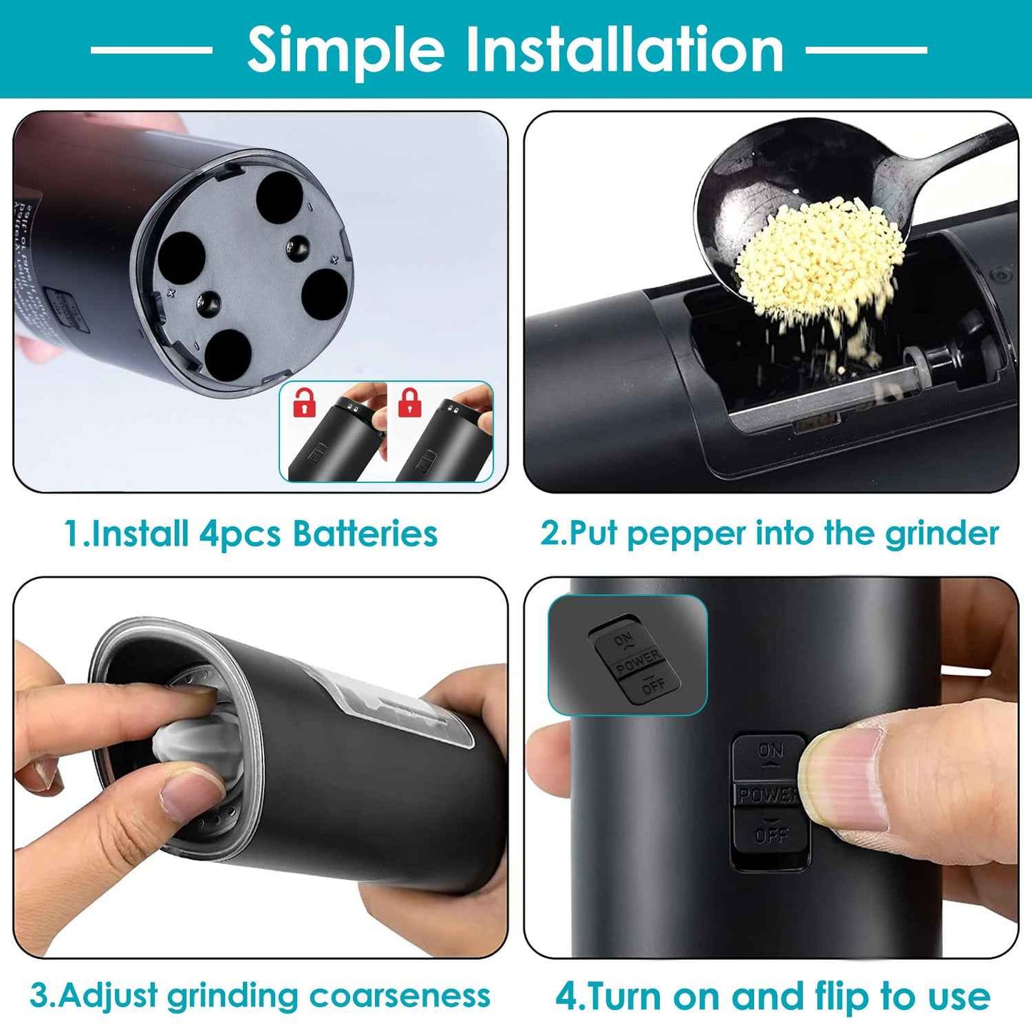 Electric Salt and Pepper Grinder Set – Gravity Sensor & LED Light