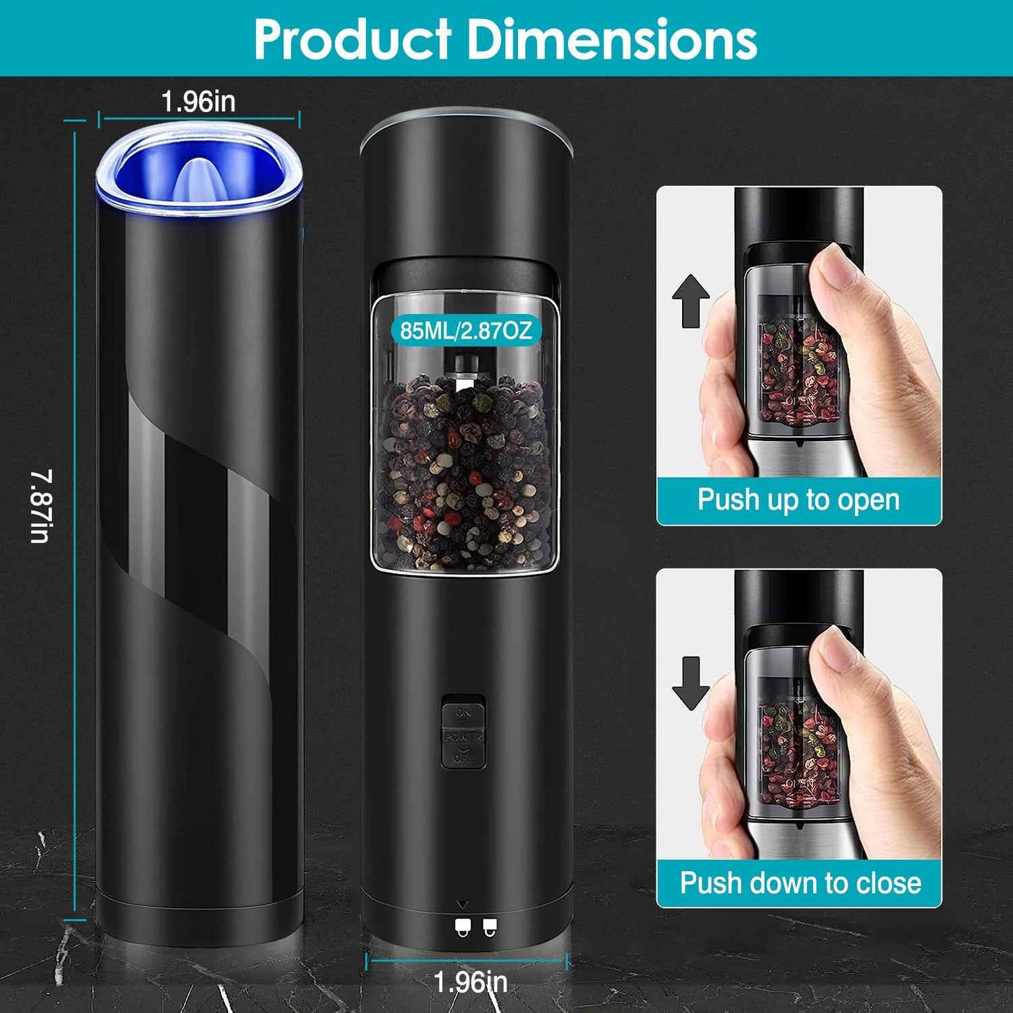 Electric Salt and Pepper Grinder Set – Gravity Sensor & LED Light