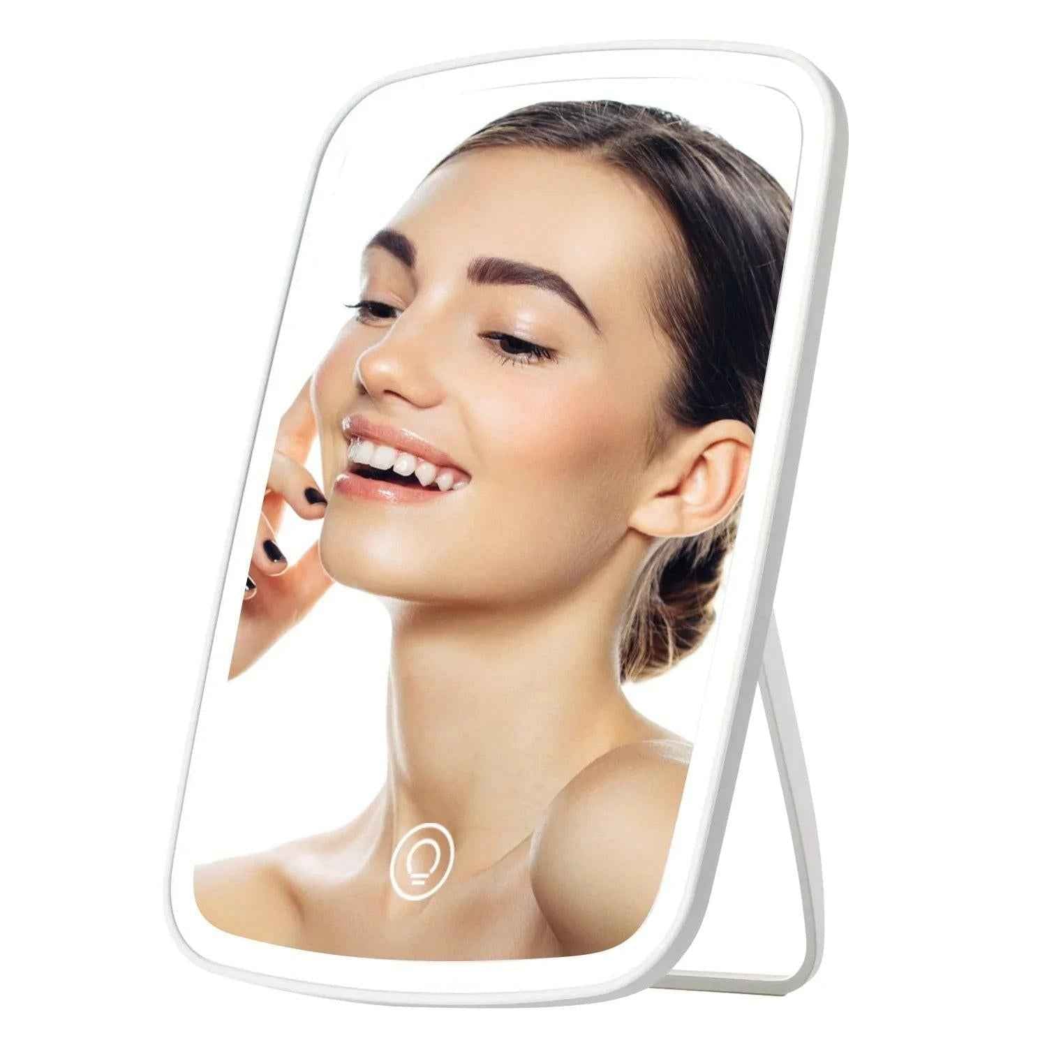 Vanity Mirror with 40 LED Lights – 3 Modes, Rechargeable, Foldable Desk Mirror