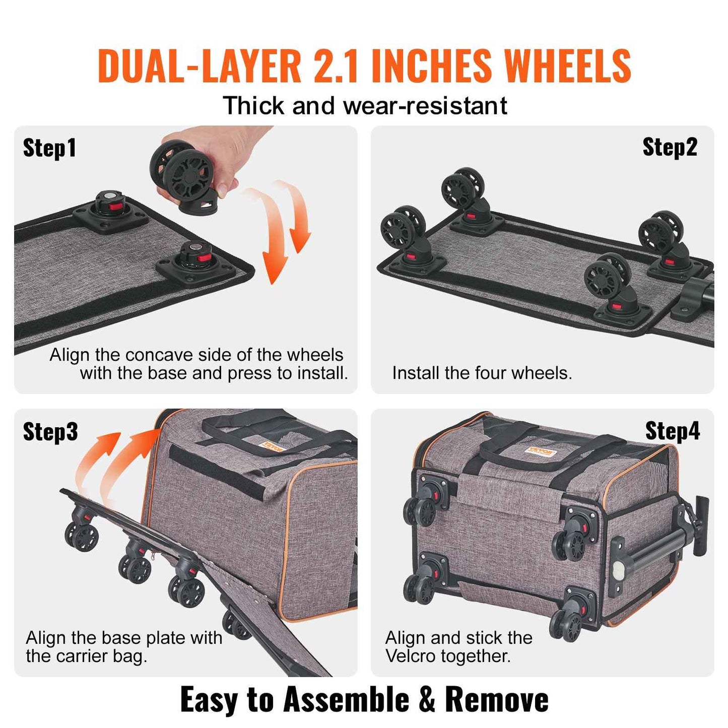 VEVOR Pet Carrier with Wheels | Airline Approved Rolling Dog & Cat Carrier (Up to 22 Lbs) – Premium Grey