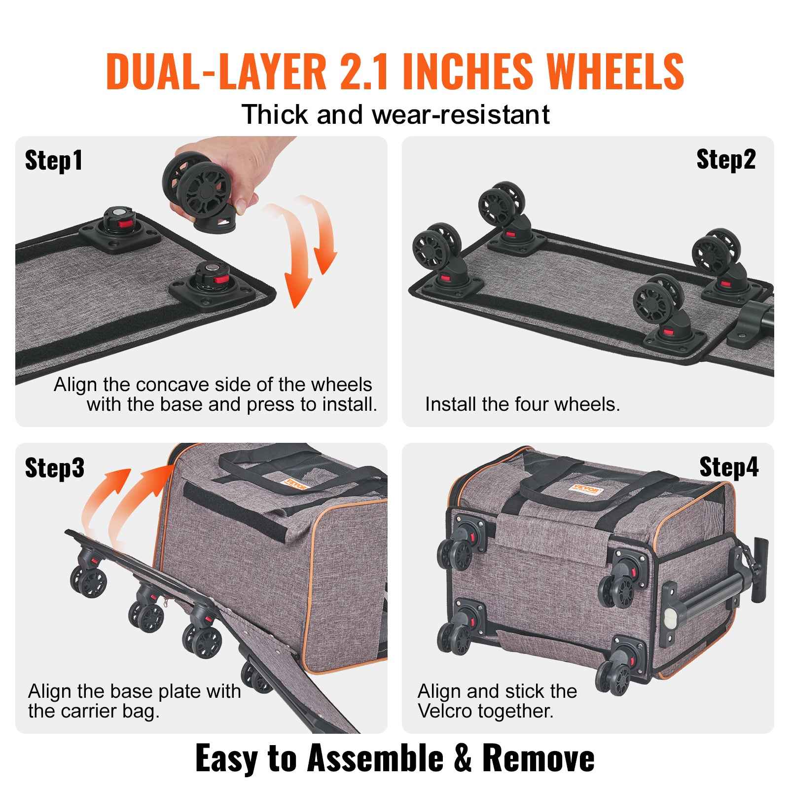 VEVOR Pet Carrier with Wheels | Airline Approved Rolling Dog & Cat Carrier (Up to 22 Lbs) – Premium Grey