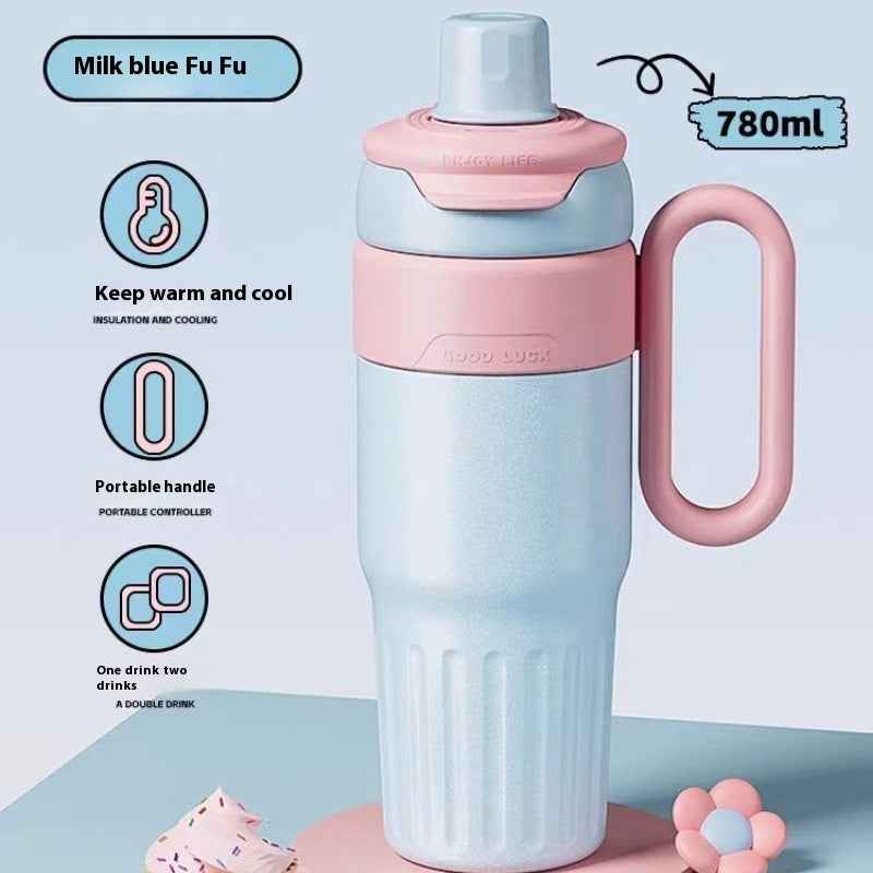 780ml Gradient Stainless Steel Thermal Cup - Dual-Drink Insulated Tumbler with Straw & Lid