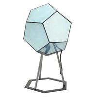 Dodecahedron lamp close-up showing geometric LED pattern