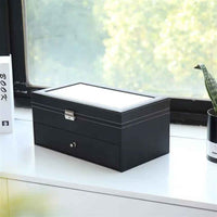 Lockable glasses display case drawer and key close up