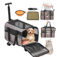 Rolling pet carrier with spinner wheels grey airline approved