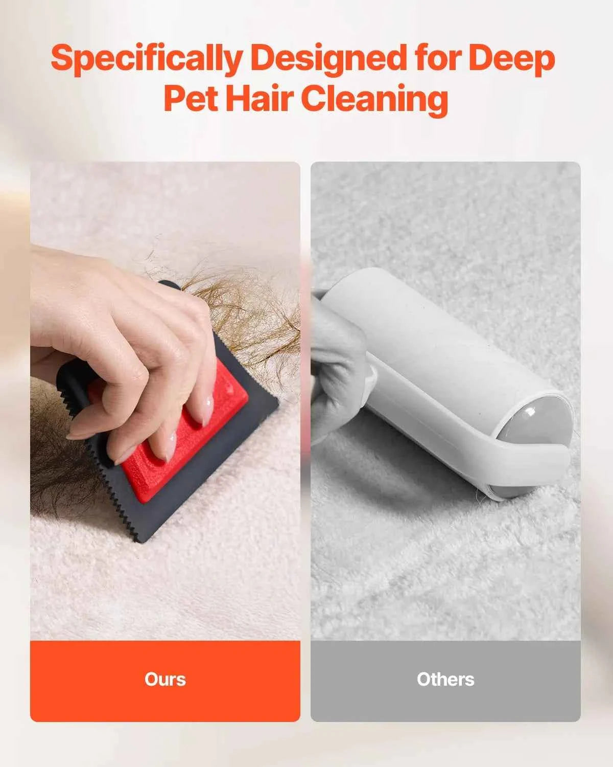 Pet hair remover tool close-up showing comb and pointed tip