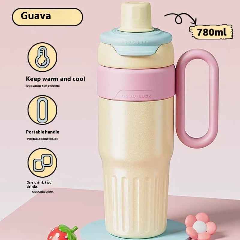 780ml Gradient Stainless Steel Thermal Cup - Dual-Drink Insulated Tumbler with Straw & Lid