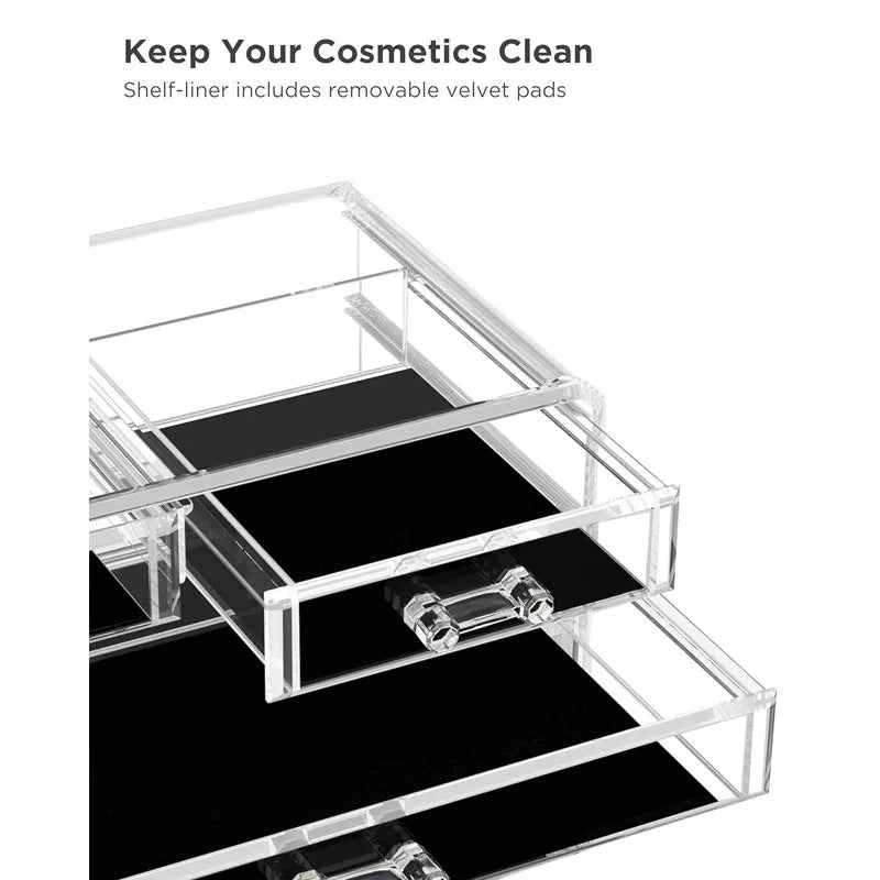 Clear Acrylic Dustproof Makeup Storage Organizer Drawers Large Skin Care Cosmetic Display Cases For Bathroom Stackable Storage Box With 4 Drawers For Vanity