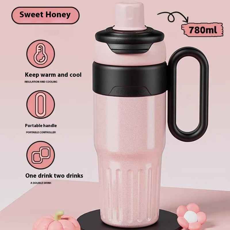 780ml Gradient Stainless Steel Thermal Cup - Dual-Drink Insulated Tumbler with Straw & Lid