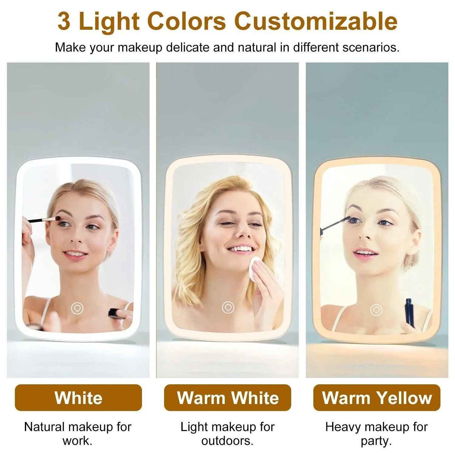 Vanity Mirror with 40 LED Lights – 3 Modes, Rechargeable, Foldable Desk Mirror