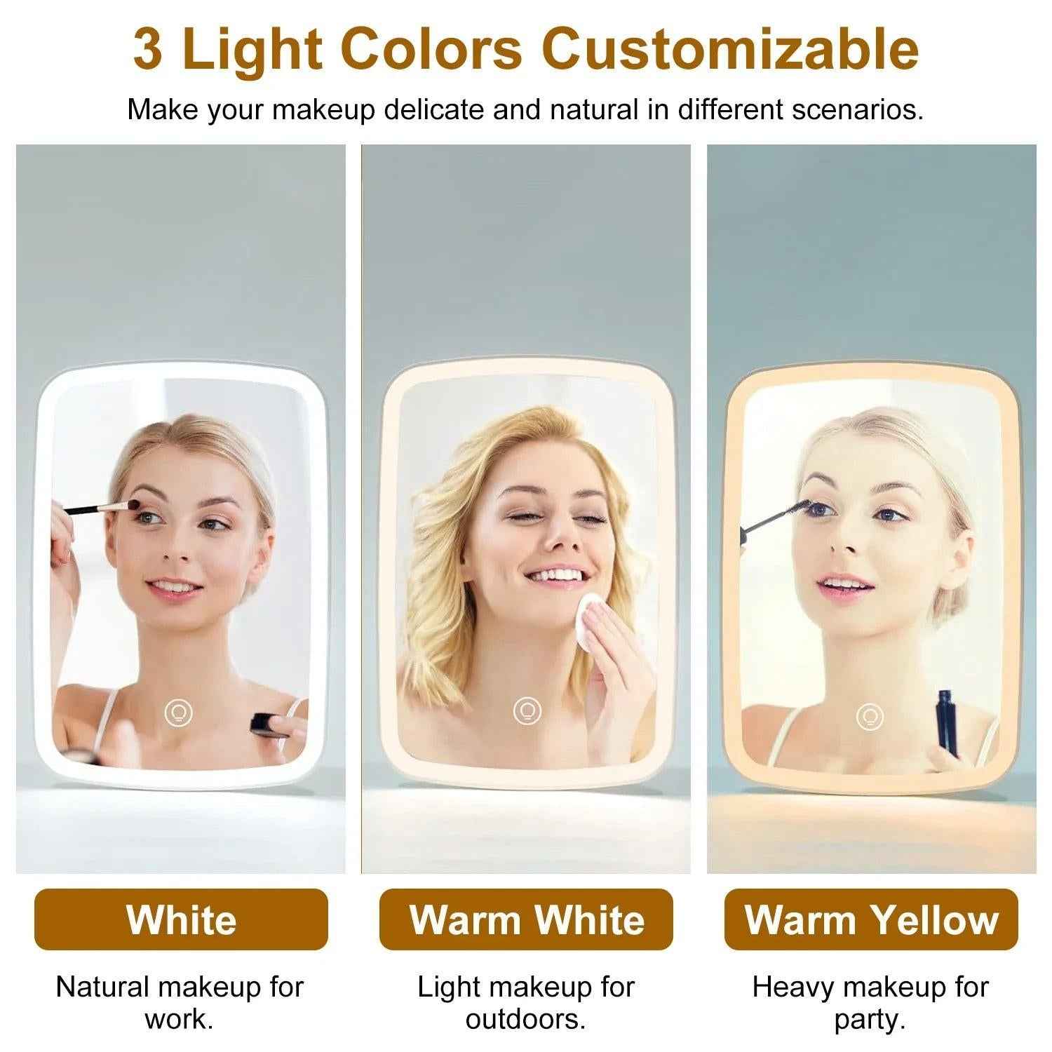 Vanity Mirror with 40 LED Lights – 3 Modes, Rechargeable, Foldable Desk Mirror