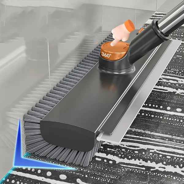 3-in-1 Floor Scrub Brush with Long Adjustable Handle - Heavy-Duty Scrubber, Squeegee & Broom for Shower, Tile, Concrete, Deck, and Patio (Grey)