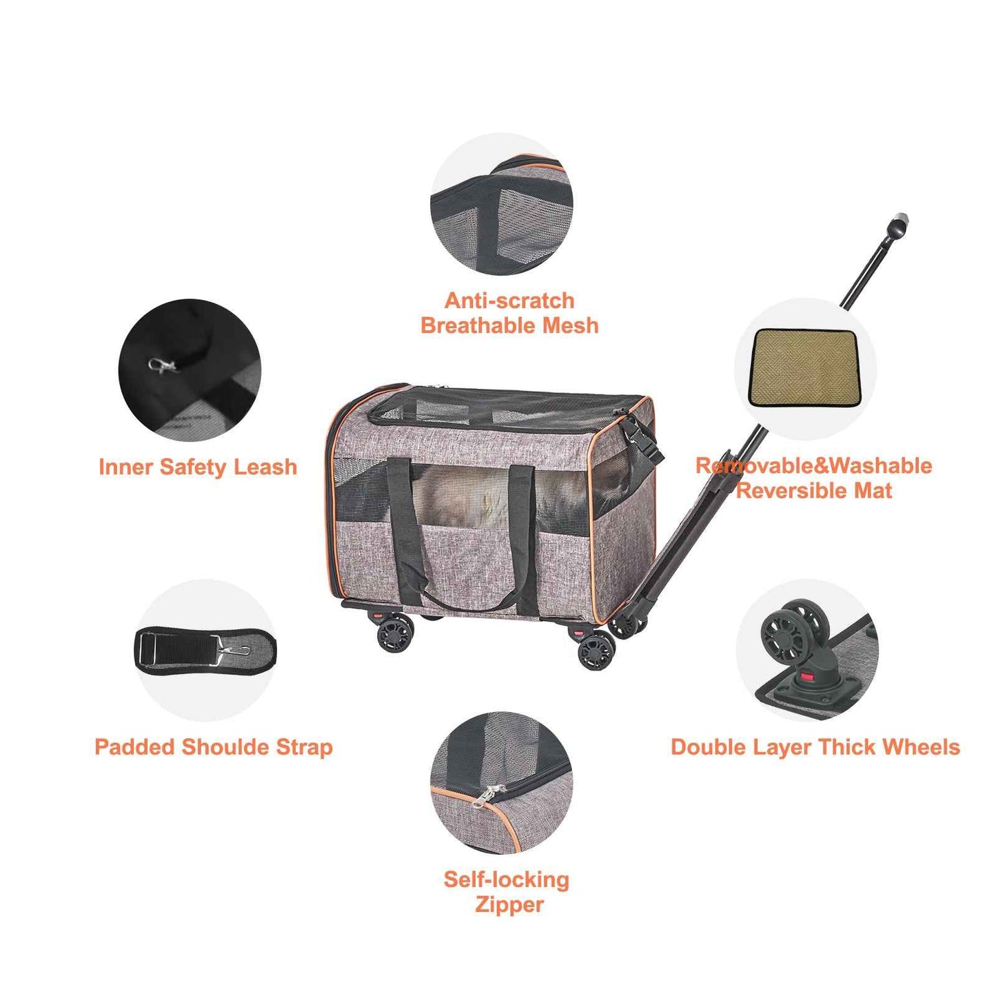 VEVOR Pet Carrier with Wheels | Airline Approved Rolling Dog & Cat Carrier (Up to 22 Lbs) – Premium Grey