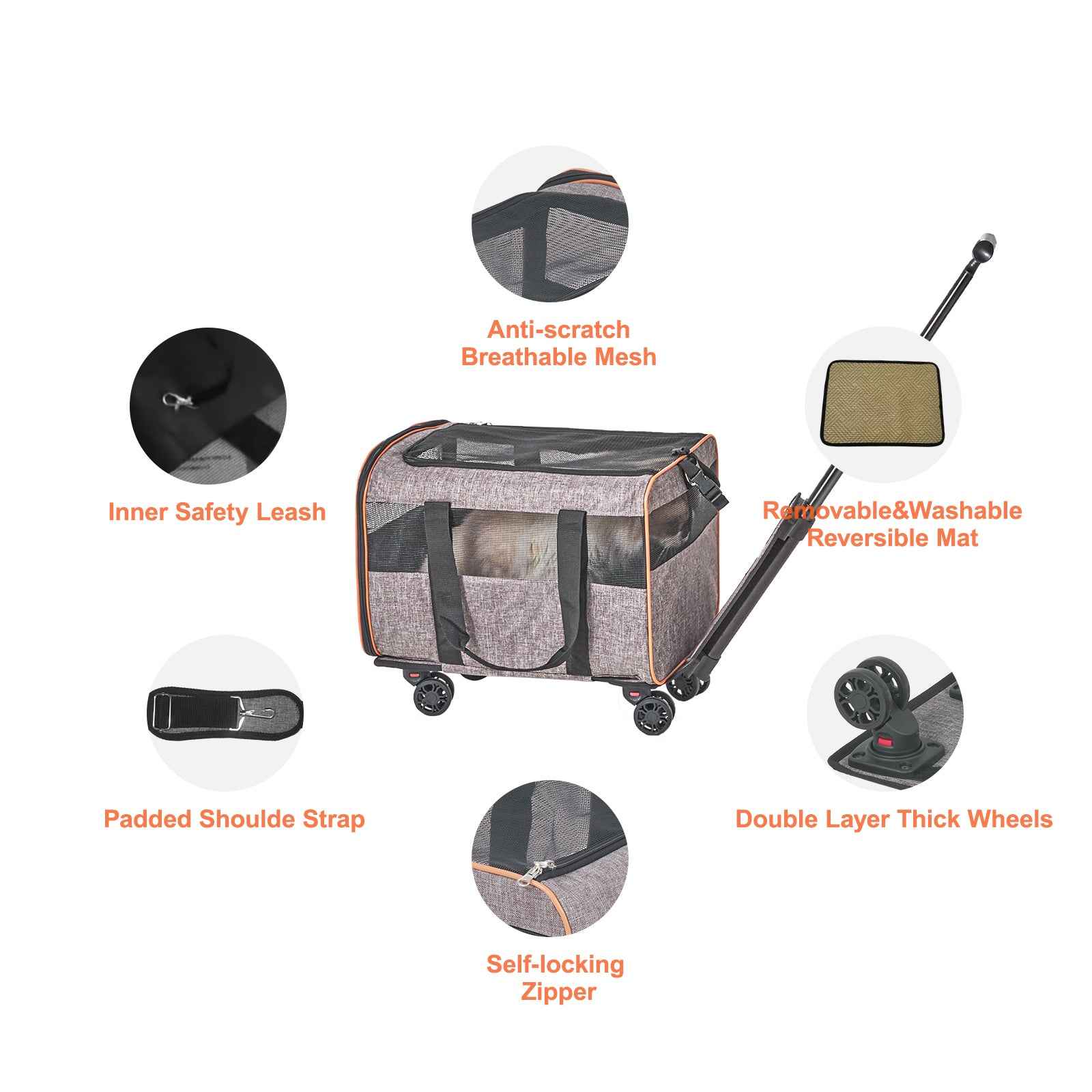 VEVOR Pet Carrier with Wheels | Airline Approved Rolling Dog & Cat Carrier (Up to 22 Lbs) – Premium Grey