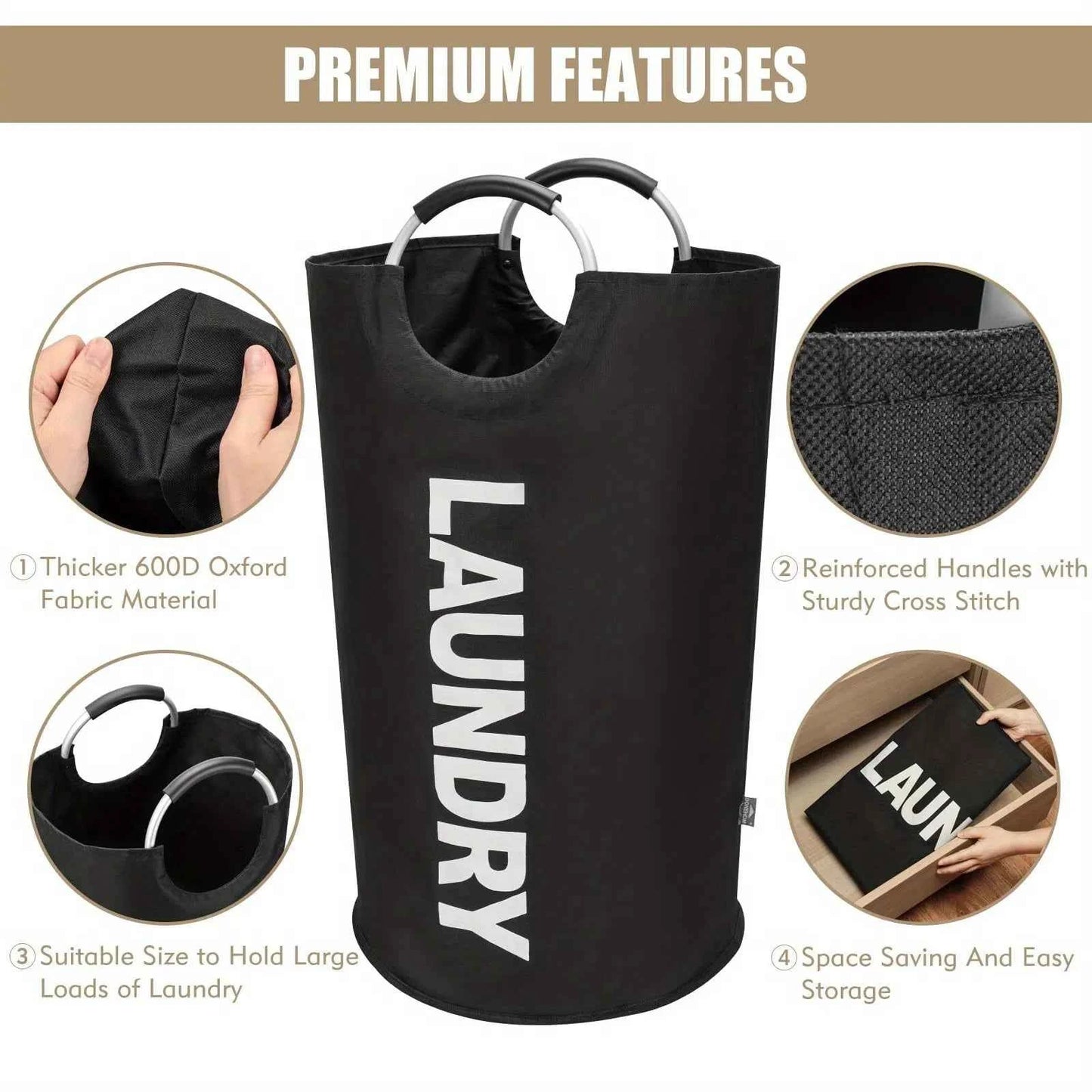 1-Gallon Waterproof Fabric Laundry Basket - Foldable Household Storage Bin for Clothes & Toys