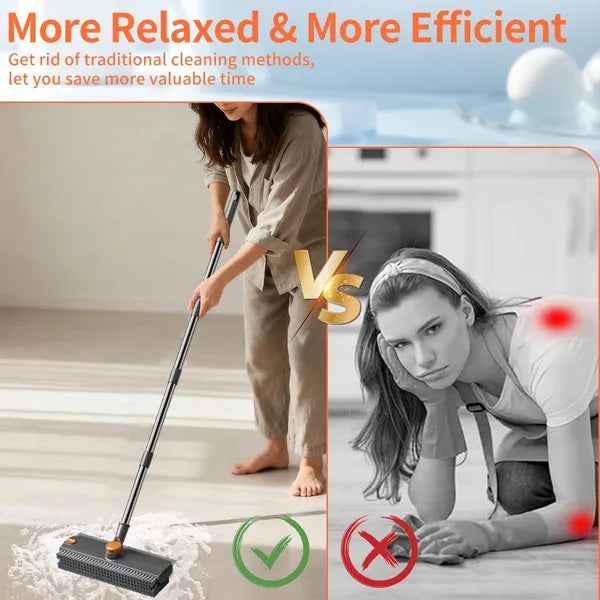 3-in-1 Floor Scrub Brush with Long Adjustable Handle - Heavy-Duty Scrubber, Squeegee & Broom for Shower, Tile, Concrete, Deck, and Patio (Grey)