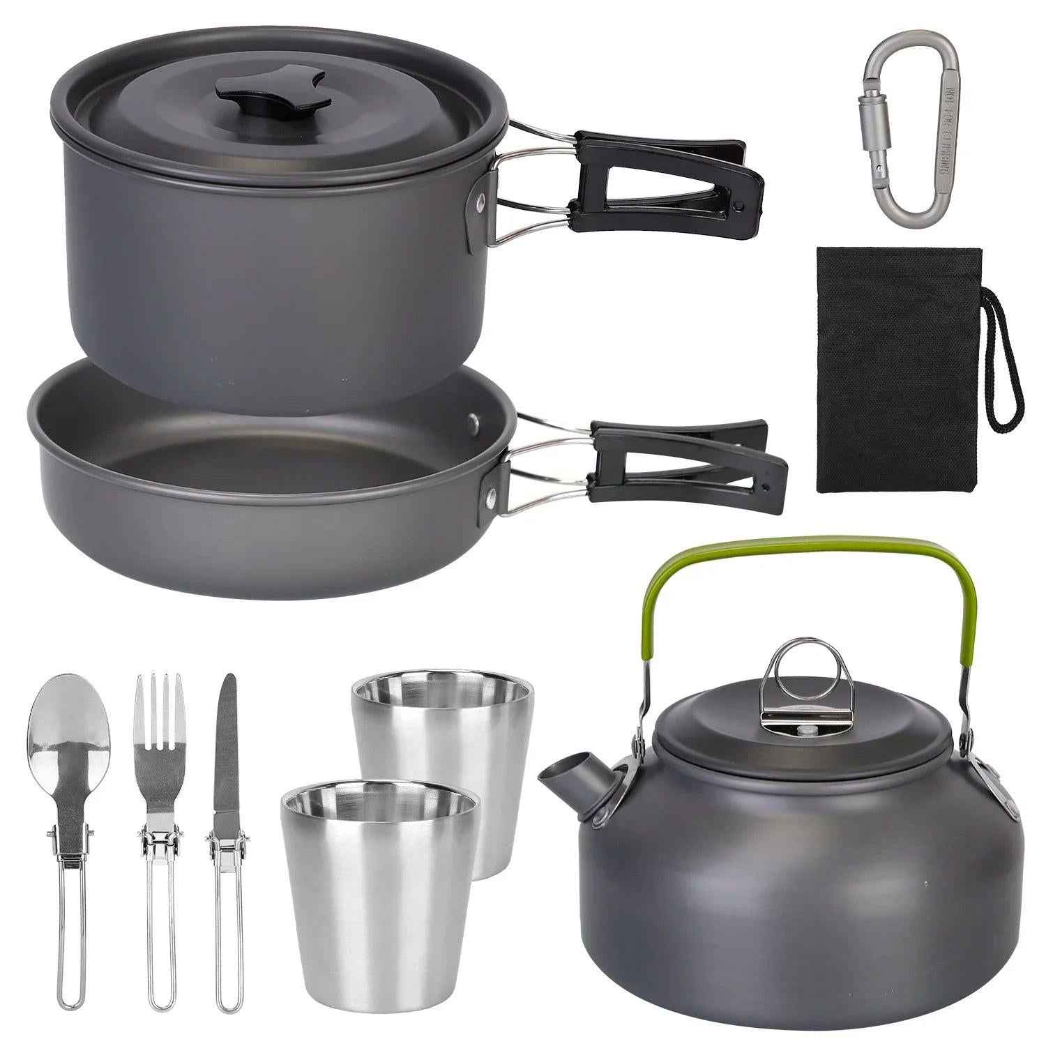 Ultimate 12-Piece Adventure Cookset: Compact Pot, Pan, & Kettle for 2-3 People