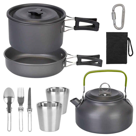 Ultimate 12-Piece Adventure Cookset: Compact Pot, Pan, & Kettle for 2-3 People