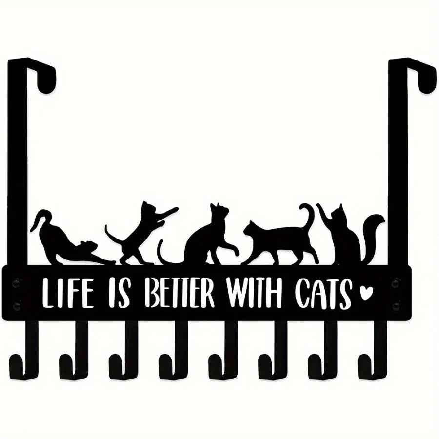 Over-The-Door Cat Organizer – 8 Multi-Purpose Hooks for Coats, Bags & Towels – Space-Saving Wall & Door Mount Storage