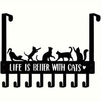 Over-The-Door Cat Organizer – 8 Multi-Purpose Hooks for Coats, Bags & Towels – Space-Saving Wall & Door Mount Storage