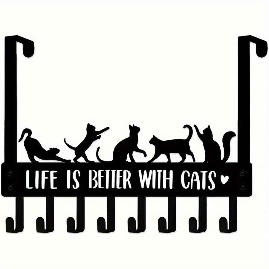 Over-The-Door Cat Organizer – 8 Multi-Purpose Hooks for Coats, Bags & Towels – Space-Saving Wall & Door Mount Storage