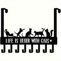Over-The-Door Cat Organizer – 8 Multi-Purpose Hooks for Coats, Bags & Towels – Space-Saving Wall & Door Mount Storage