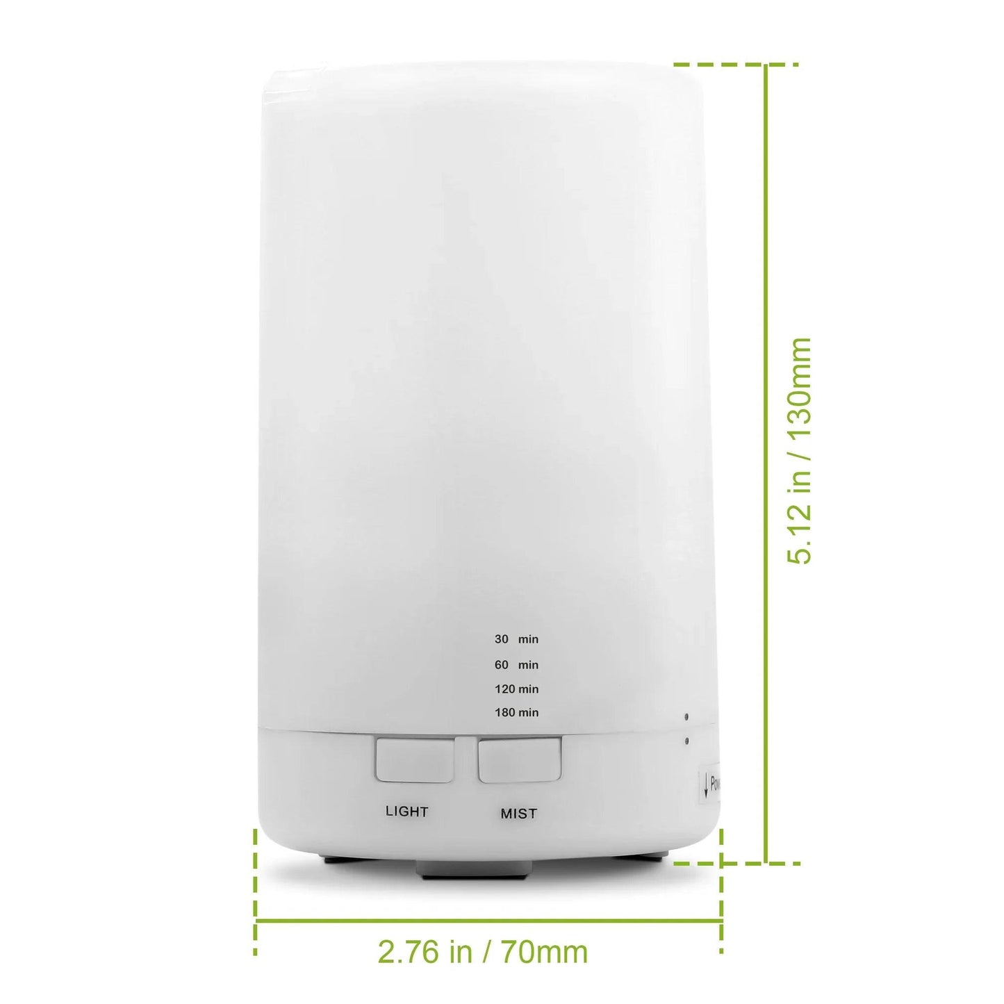 White essential oil diffuser with light and mist settings, compact modern home decor