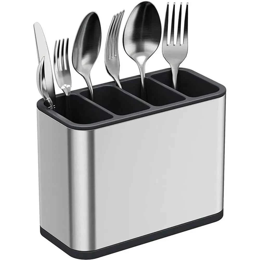 Stainless Steel Cutlery Holder | 4-Compartment Kitchen Utensil Organizer | Easy to Clean