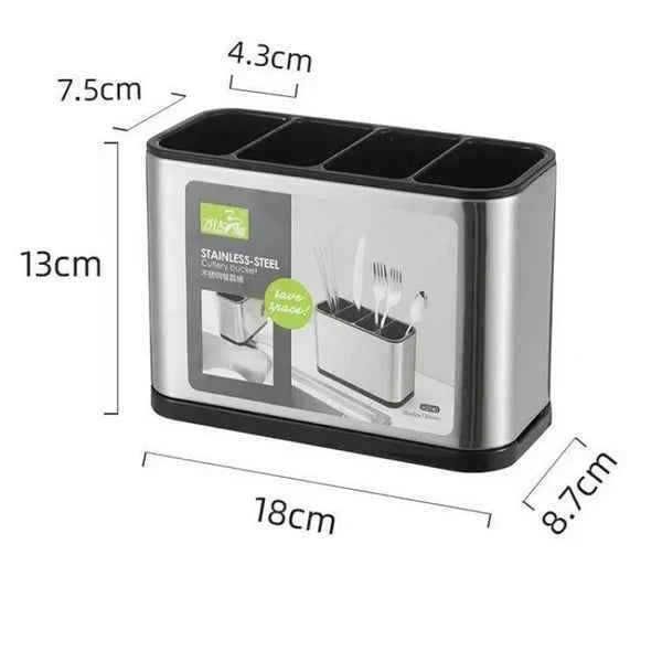 Stainless Steel Cutlery Holder | 4-Compartment Kitchen Utensil Organizer | Easy to Clean