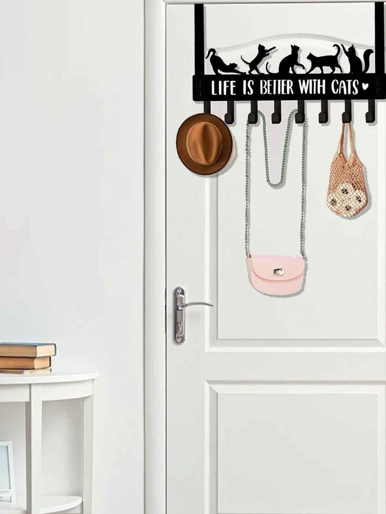 Over-The-Door Cat Organizer – 8 Multi-Purpose Hooks for Coats, Bags & Towels – Space-Saving Wall & Door Mount Storage