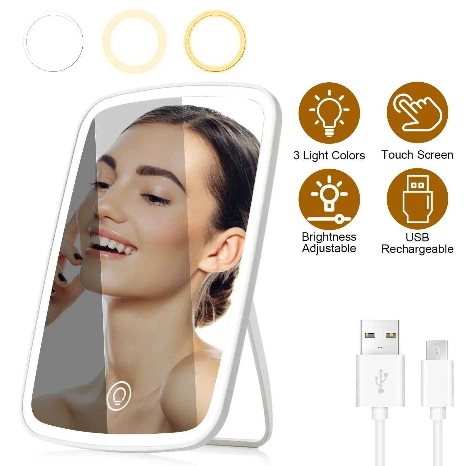 Vanity Mirror with 40 LED Lights – 3 Modes, Rechargeable, Foldable Desk Mirror