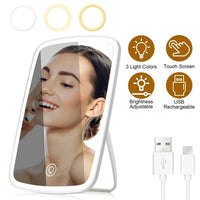 Vanity Mirror with 40 LED Lights – 3 Modes, Rechargeable, Foldable Desk Mirror