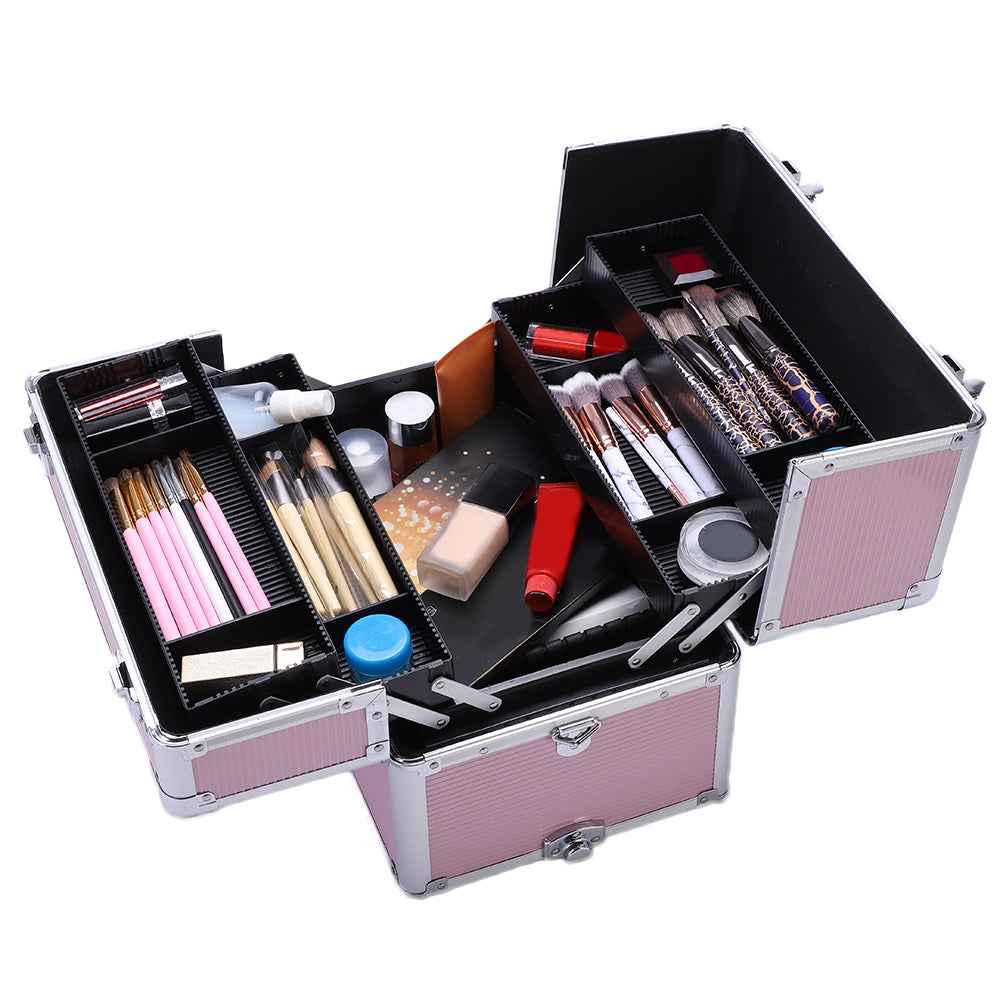3-in-1 Professional Rolling Makeup Case - Lockable Aluminum Cosmetic Trolley with 4 Removable Spinner Wheels