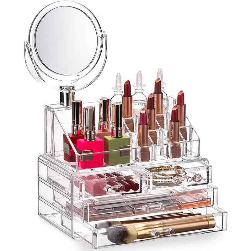 Clear Acrylic Dustproof Makeup Storage Organizer Drawers Large Skin Care Cosmetic Display Cases For Bathroom Stackable Storage Box With 4 Drawers For Vanity