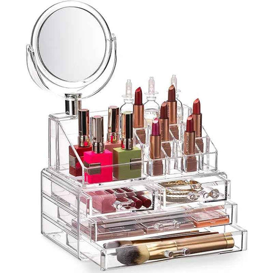 Clear Acrylic Dustproof Makeup Storage Organizer Drawers Large Skin Care Cosmetic Display Cases For Bathroom Stackable Storage Box With 4 Drawers For Vanity