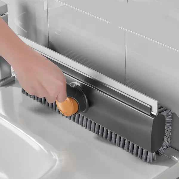 3-in-1 Floor Scrub Brush with Long Adjustable Handle - Heavy-Duty Scrubber, Squeegee & Broom for Shower, Tile, Concrete, Deck, and Patio (Grey)