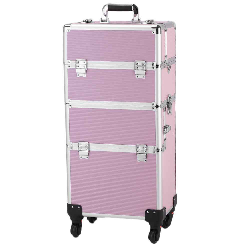 3-in-1 Professional Rolling Makeup Case - Lockable Aluminum Cosmetic Trolley with 4 Removable Spinner Wheels