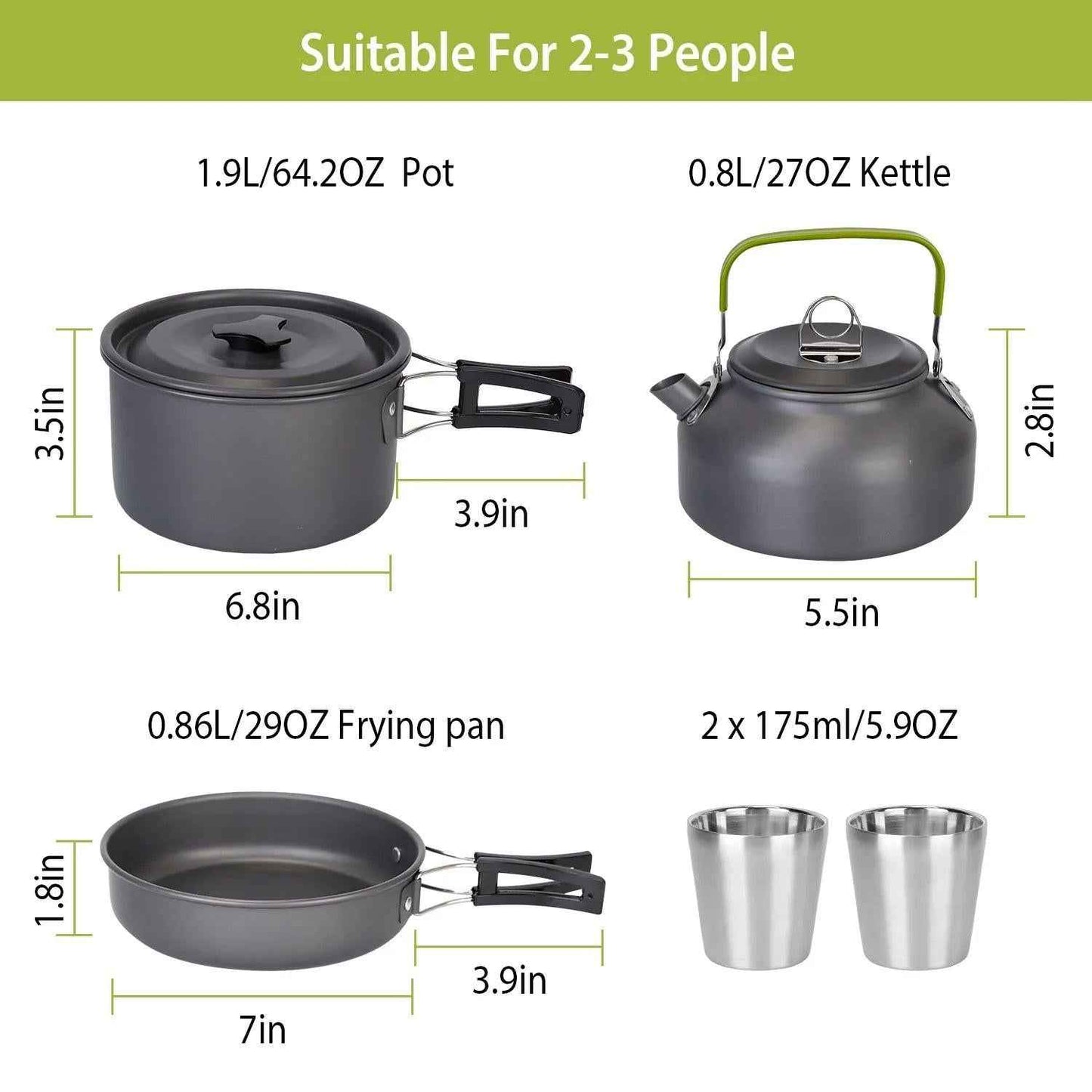 Ultimate 12-Piece Adventure Cookset: Compact Pot, Pan, & Kettle for 2-3 People