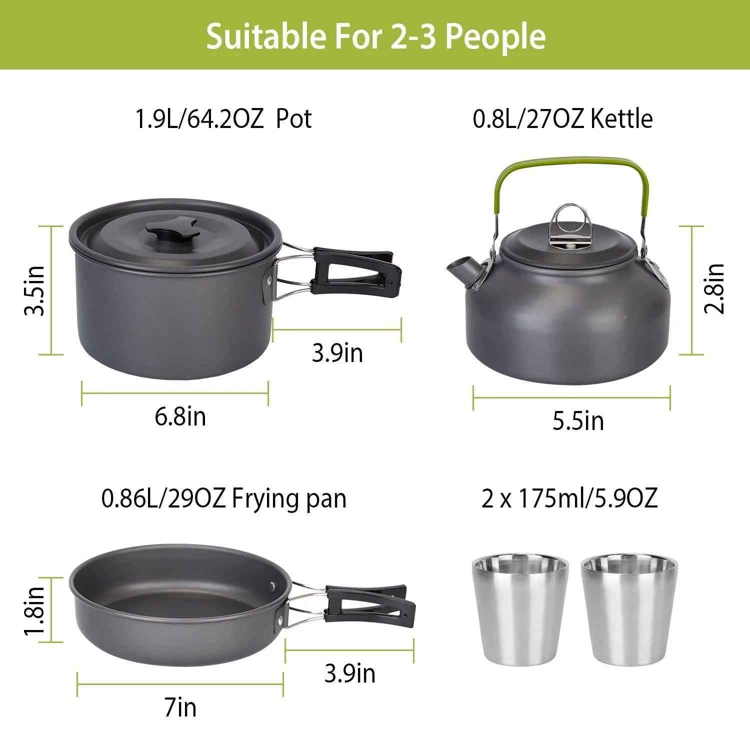 Ultimate 12-Piece Adventure Cookset: Compact Pot, Pan, & Kettle for 2-3 People